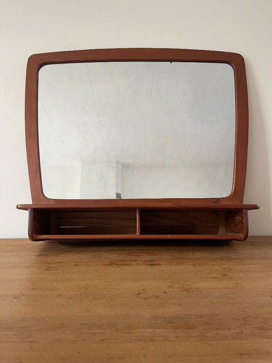 Image 1 of Vintage Danish teak mirror with 2 compartments