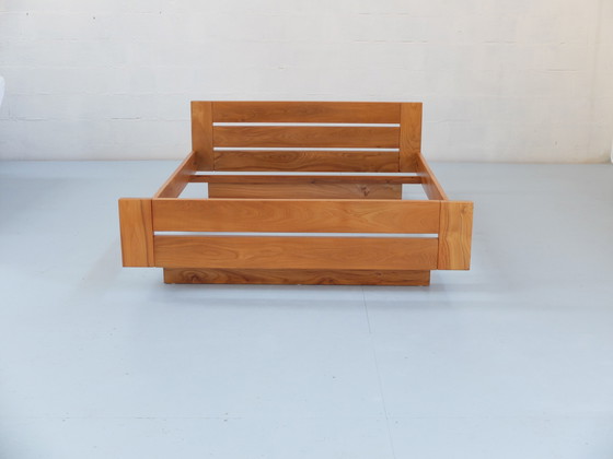 Image 1 of Bed frame and bedside tables, set of 3, solid elm wood, Regain France certified edition, year 1980