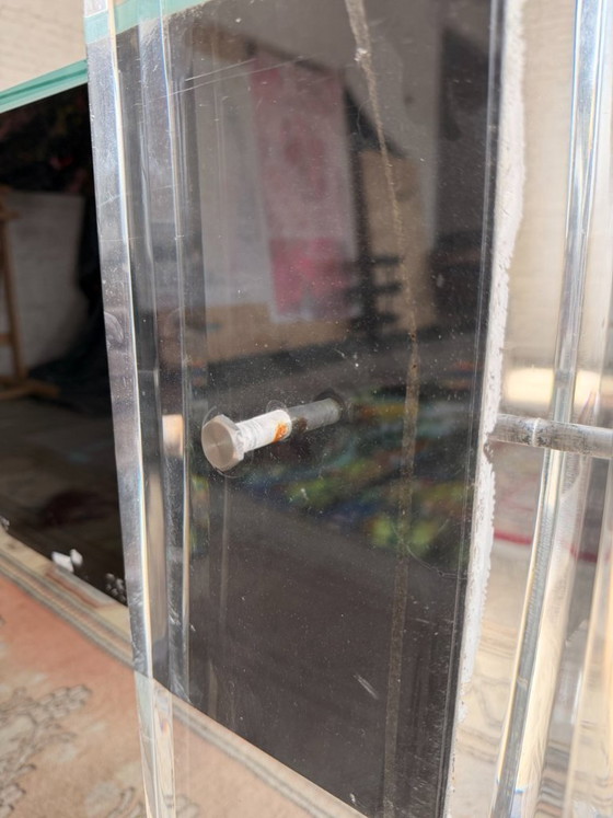 Image 1 of Plexiglas-Schreibtisch mit Glasplatte und Beleuchtung – Design der 90er Jahre