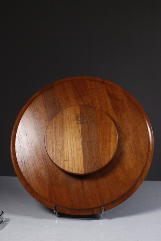 Image 1 of Digsmed Danimarca - Vassoio da portata in teak e vetro con base girevole, design anni '60
