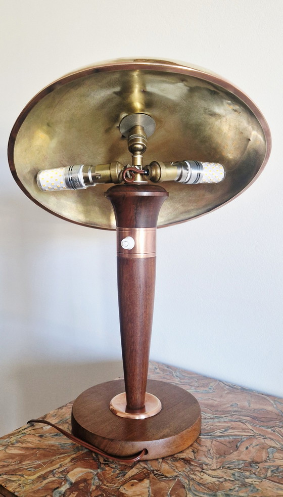 Image 1 of Art Deco verstelbare lamp - Messing en hout