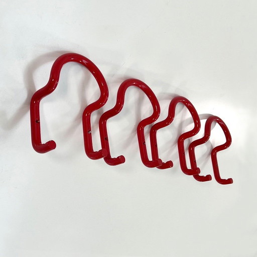 Set of 4 Red Taka Coat Hooks by Cesare Rota Nodari for Acerbis, 1960s