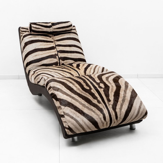 Image 1 of Chaise longue italienne en cuir de vachette à motif zèbre, années 1980