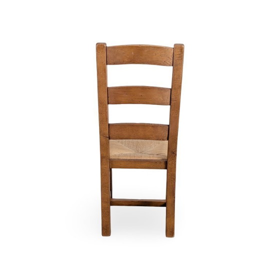 Image 1 of Ensemble de 4 chaises en chêne, style campagne française, années 1950, tressage en jonc