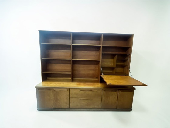 Image 1 of Mid Century Teak Schrankwand, 1960er Danish Style, Vintage Sideboard mit Regalen & Barfach, Modulares Möbel 