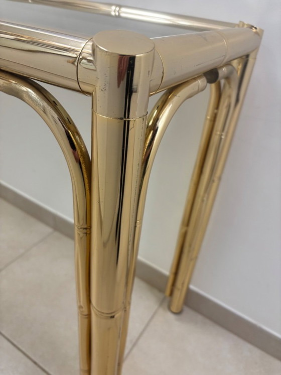 Image 1 of Vintage messing faux bamboe bijzet tafel 