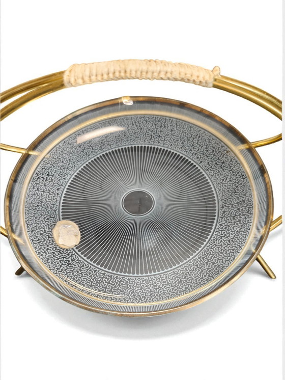 Image 1 of Mid Century Messing Glas Etagere 1950s – Messing Glazen Schaal Vintage