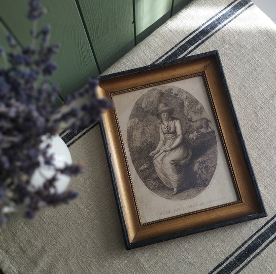 Image 1 of A Girl of the Forest of Snowden - Antique small framed English engraving