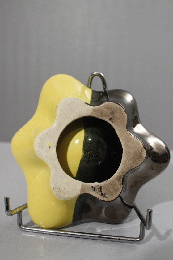 Image 1 of Luc in Vallauris - Vintage ceramic trinket tray with black, gilt & yellow enamel, France, 1950s