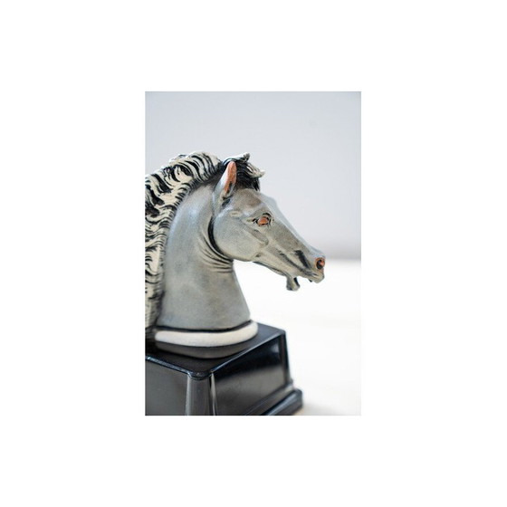 Image 1 of Pair of vintage horse head sculptures laminated in 925 silver by Marcello Giorgio, 1980