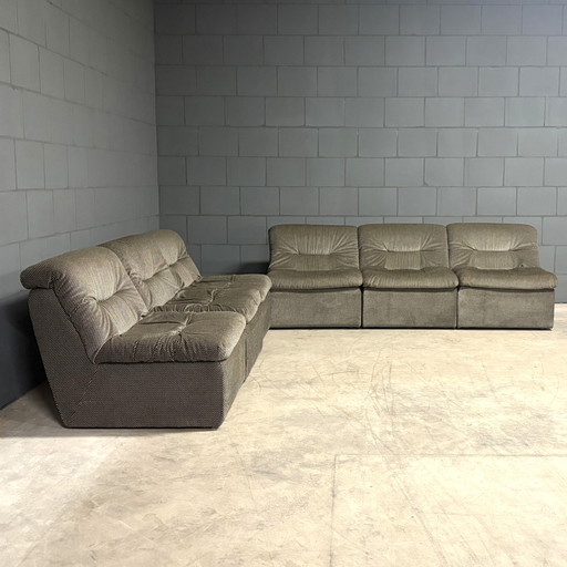 Mid Century modulares Sofa - Velours Pepita Stoff - 1970er Jahre