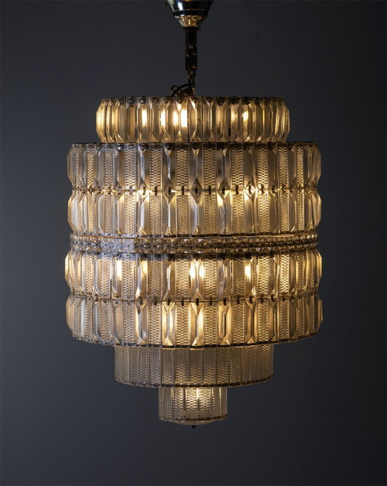 Image 1 of Lámpara de araña de cristal escalonada, década de 1960, Checoslovaquia