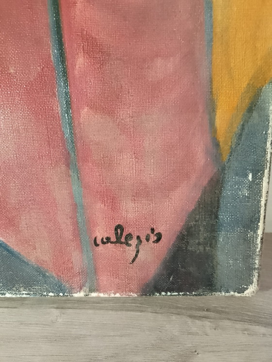 Image 1 of Neo-Cubist oil portrait on canvas, signed Calezis, Provençal school, Aubagne, Marseille, France, 1970