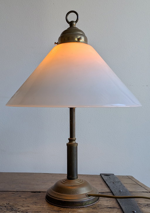 Art Deco Table Lamp Brass Opaline