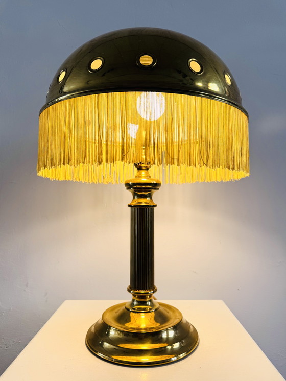 Image 1 of LAMPE DE TABLE EN LAITON MUSHROOM PAR SÖLKEN LEUCHTEN, ALLEMAGNE, CIRCA 1960s