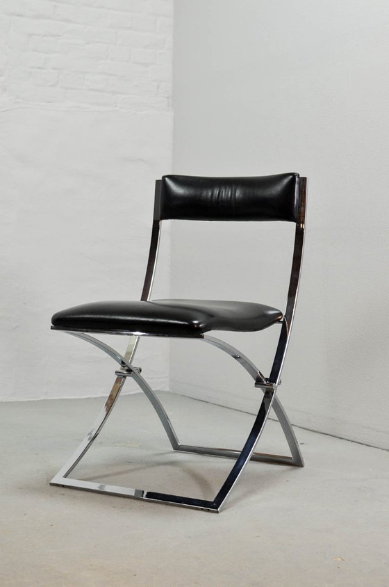 Image 1 of Superb Minimalistic Foldable Dining Chairs Designed by Marcelo Cuneo for Mobel Italia, Set of 4. Italy, 1970s.