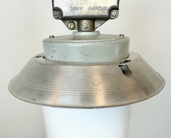 Image 1 of Industrial Aluminium Light with Milk Glass Cover from Elektrosvit, 1970s