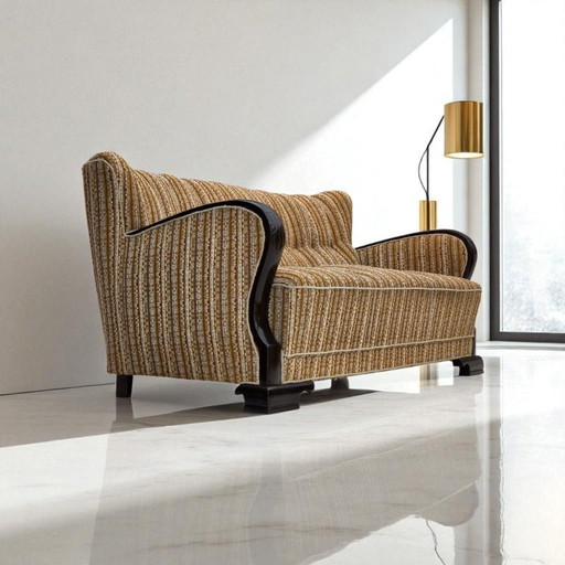 1960s, Danish 3-seater sofa, original, brown furniture wool, beech wood.