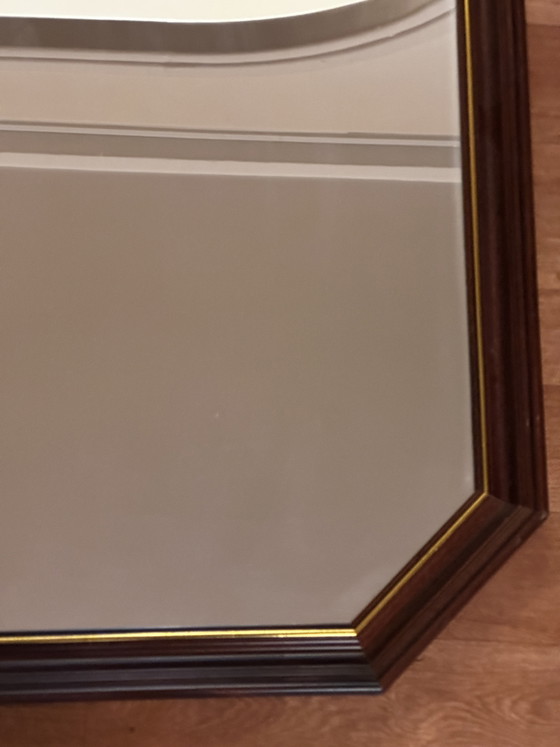 Vintage octagonal mirror in stained wood with a gold trim – 68 × 47.5 cm – Molduras Hergon, Glass (photo 10 of 15)