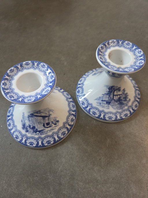 Spode Blue Room Kollektion „Ionian“ Kerzenständer – Paar, blau-weißes Transferdruckglas – tafelaccessoires, Ceramic, Other