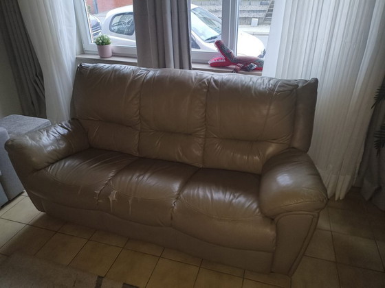 Image 1 of Leather living room set - 3-seater and 2 armchairs with reclining function