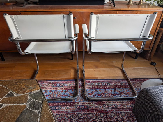 Image 1 of 2 x Martin Stam Rohrrahmenstühle 70er Jahre weißes Leder.