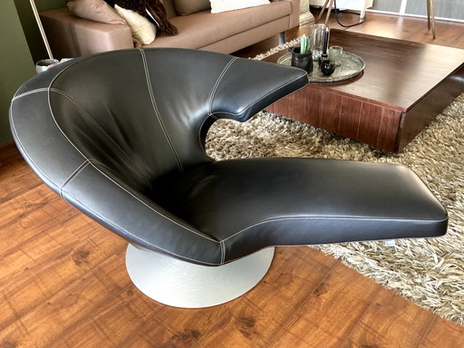 1x fauteuil pivotant Leolux Parabolica cuir noir
