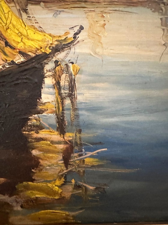 Very Old Impressionist Painting of a Mediterranean Port – Paintings & Drawings, Wood (photo 8 of 12)