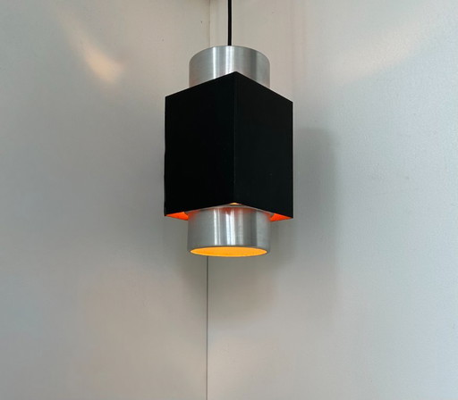 Vintage-Pendelleuchte, Chrom und schwarzes Metall, Skandinavien, 1970