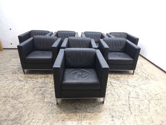 Image 1 of Walter Knoll Foster 500 fauteuilset van 8, zwarte designfauteuils, leren stoelen