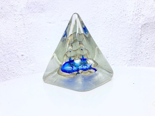 Signed glass paperweight by Pavel Molnar, pyramid shape, 1970s/80s