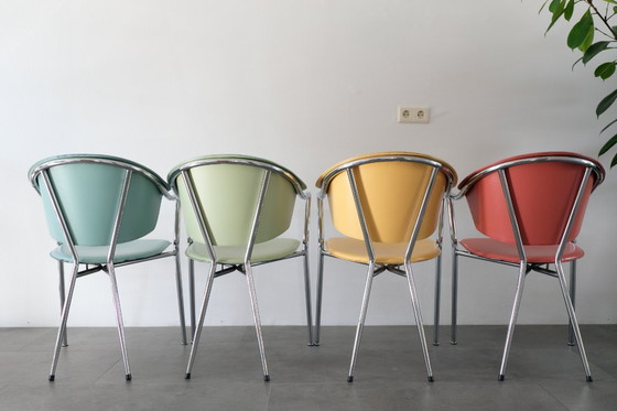 Image 1 of Italiaans design, kleurrijke vintage eetkamerstoelen