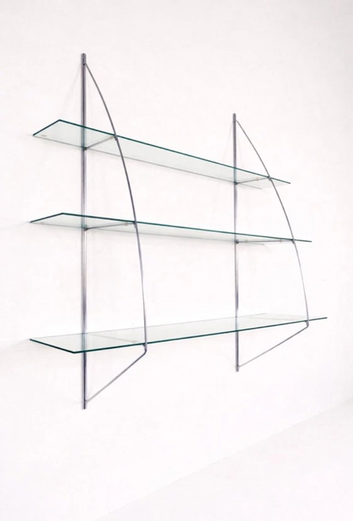 Vintage IKEA Glazen Chromen Boekenkast Rek Wandrek By Tord Björklund