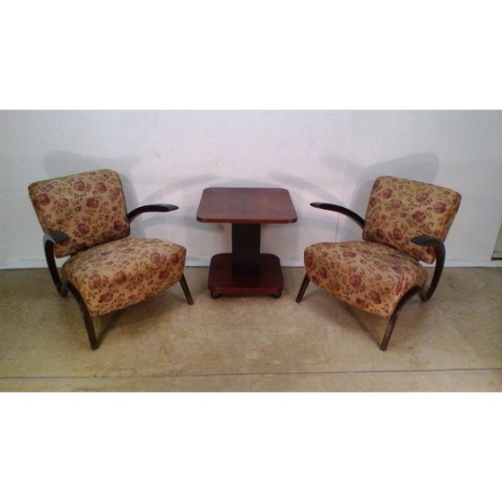 Image 1 of Pair of vintage walnut armchairs and coffee table H-275 by Jindrich Halabala, 1930