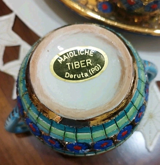 Image 1 of Deruta Byzantine-style majolica coffee set with pure gold