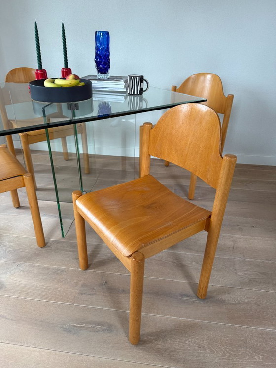 Image 1 of Glass dining table "Leon Rosen" style with facet cut edge.