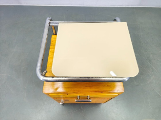 Image 1 of Bauhaus Chrome Tubular Nightstand with Glass Top, 1930s