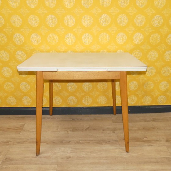 Image 1 of 50s 60s keukentafel houten tafel Resopal 60x94/152 uitschuifbare eettafel retro vintage keuken mid century werktafel