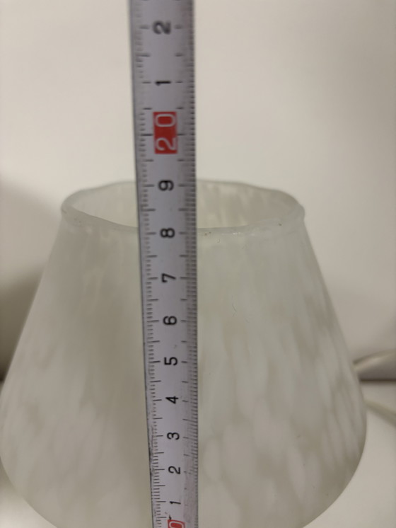 Image 1 of Set of 2 Vintage "mushroom" lamps made of white marbled glass