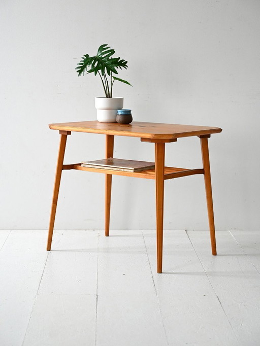 Vintage Scandinavian birch table with inlay