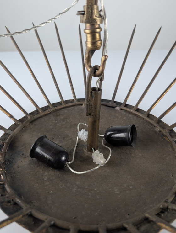 Image 1 of Sunburst Pendant Lamp Hammered Gilt, Neoclassical Style 1970s