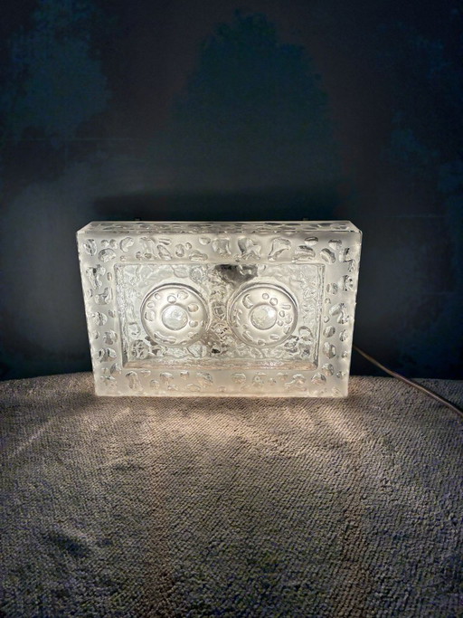 BEGA Brutalistische Wand- of Plafondlamp, Geperst Glas, Jaren 60-70
