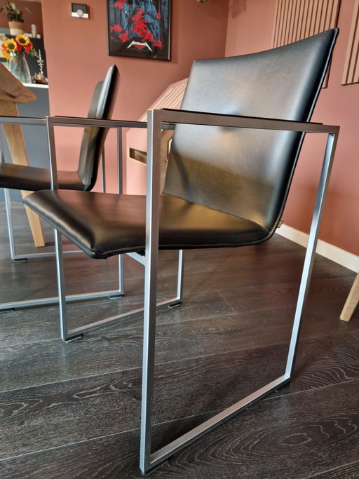 4x Arco Frame Chaises de salle à manger - cuir noir