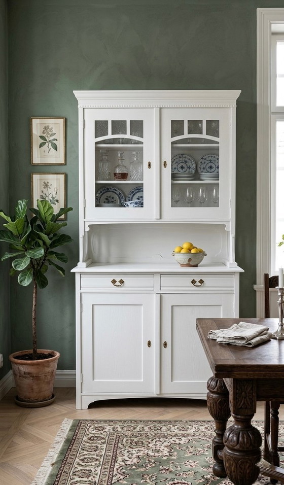 Vintage Hungarian White Painted Cabinet with Glass Doors – Display cabinets, Retro (photo 2 of 3)