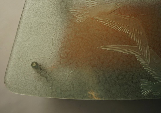 Image 1 of Grote art-deco salontafel met opvallend glazen blad, jaren 1940
