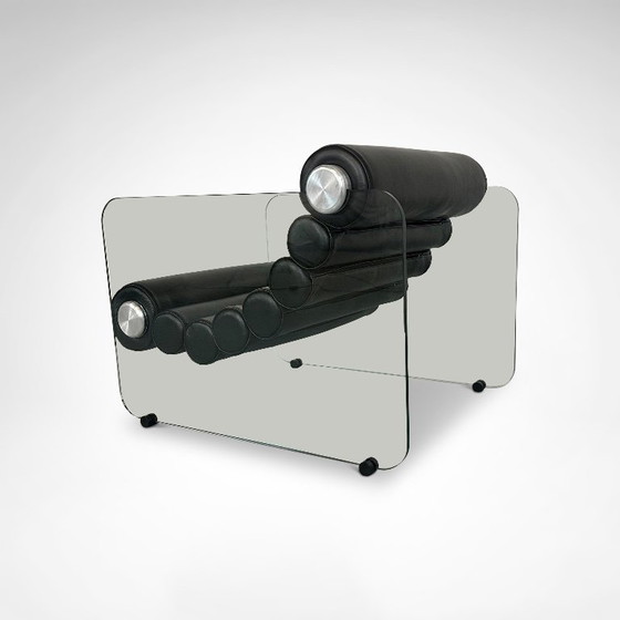 Image 1 of Sillón de cuero hialino y cristal de Fabio Lenci para Comfortline Italia, años 60