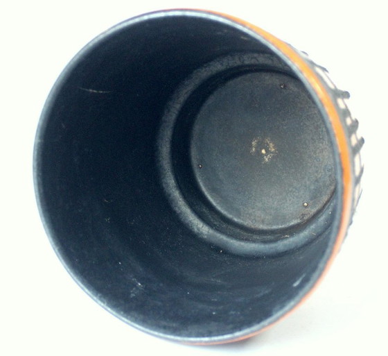 Image 1 of Uitzonderlijke keramische bloempot Fat Lava - oranje/zwart - vintage