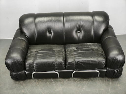 1970s Italian Two-Seat Sofa by Adriano Piazzesi in Chrome and Leatherette
