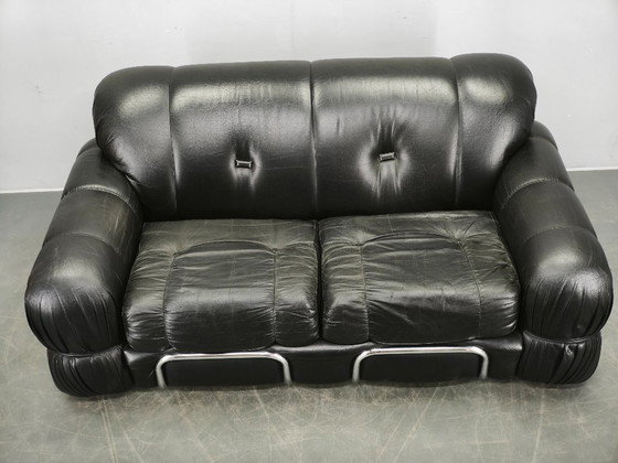 Image 1 of 1970s Italian Two-Seat Sofa by Adriano Piazzesi in Chrome and Leatherette