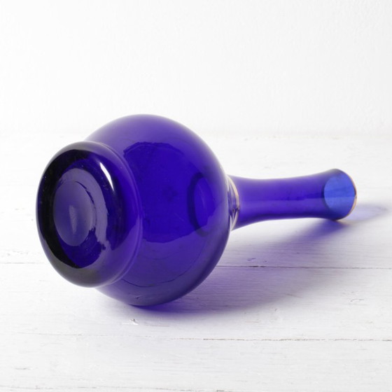 Image 1 of Mid-Century Cobalt Blue Art Glass Vase / Handpainted Single Flover Vase / Afors Glasbruk / Sweden / 1970s